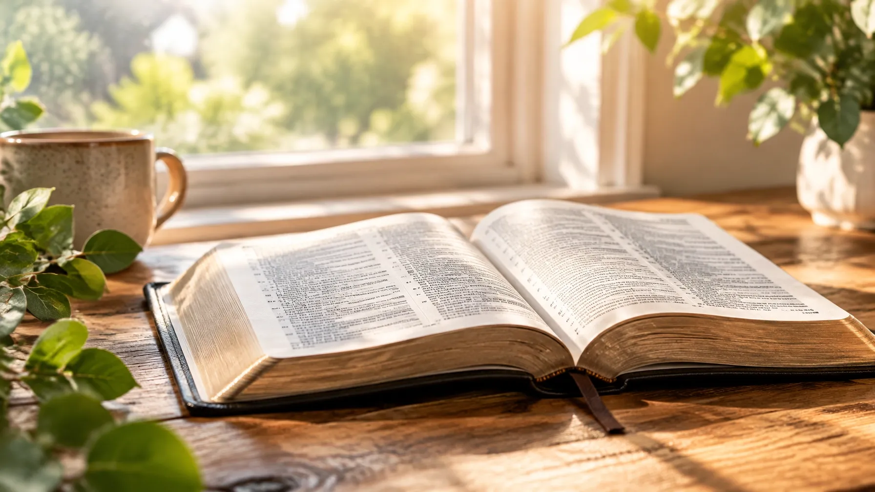 Open Bible in warm morning light